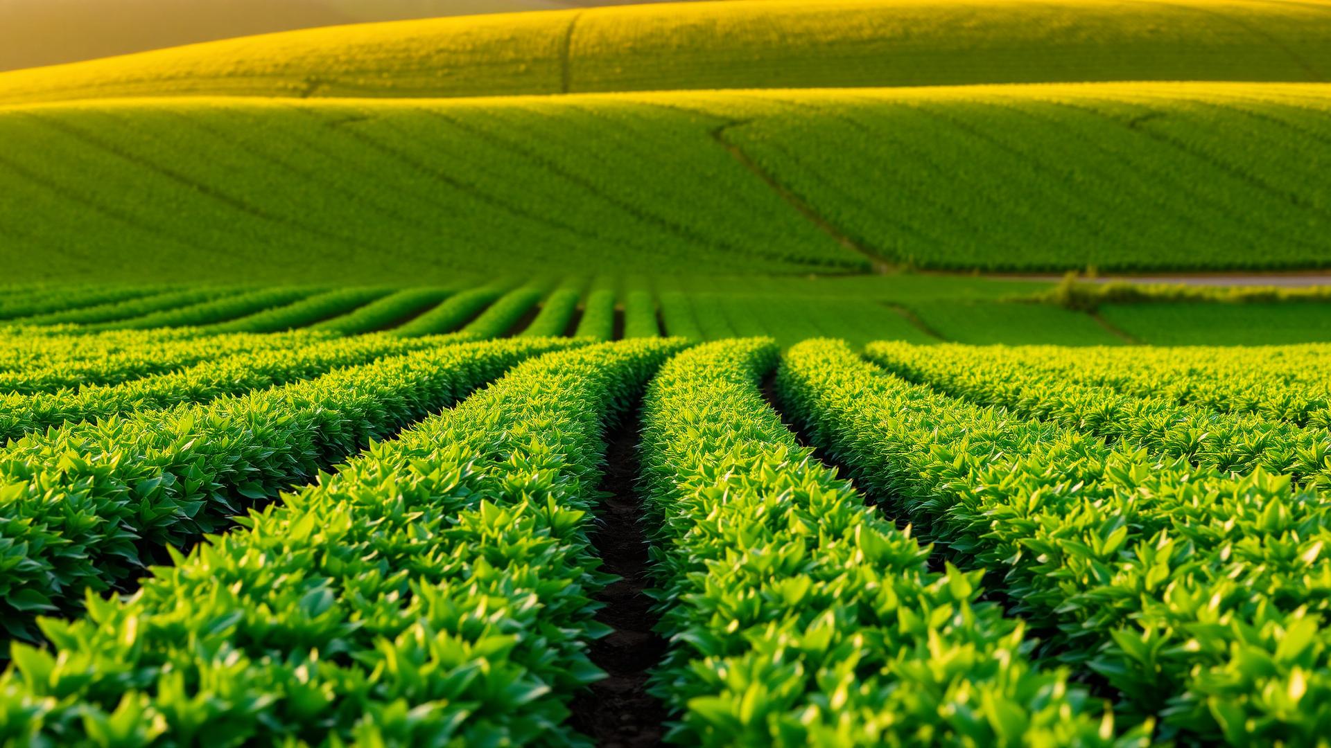 Lush green fertile farmland with healthy crops